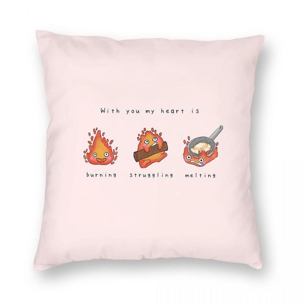 Calcifer Fire Demon Pillowcase Polyester Linen Velvet Printed Zip Decorative Pillow Case Car Cushion Cover