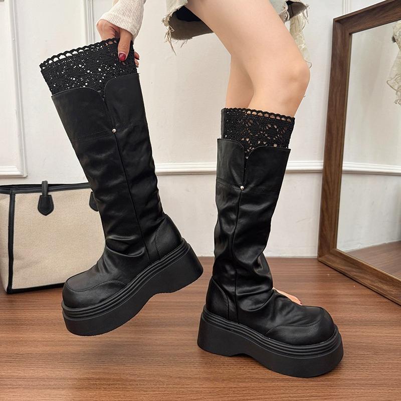 Hottie Krajkové Platformové Dámské Rytířské Vysoké Boty Módní Zvyšující Výšku Boty Dámské Punk Štíhlé Dlouhé Kotníkové Boty De Muje