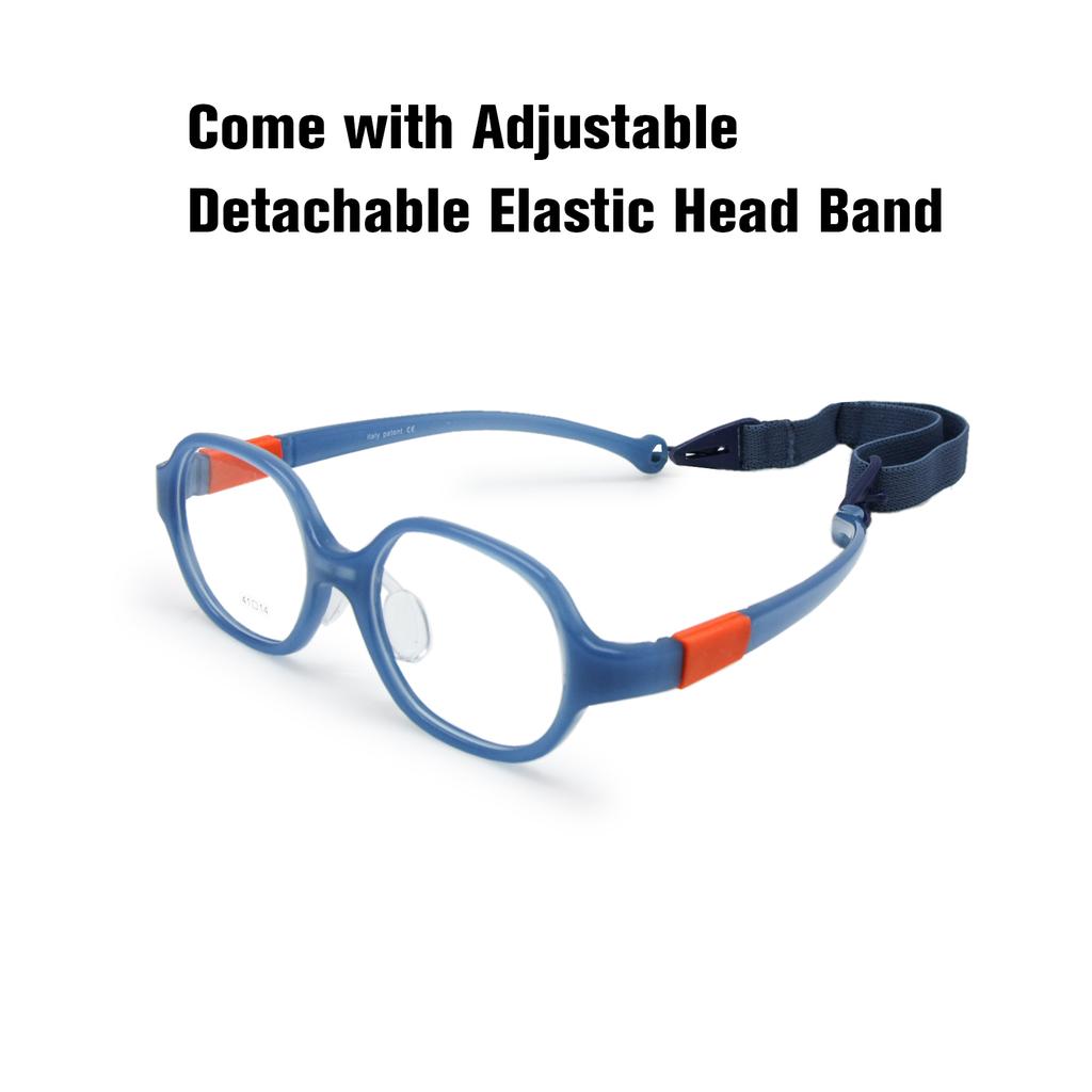 Kids TR90 Optical Glasses Rounded Square Frame Size 41 with Elastic Strap Retainer Flexible Bendable for Boys Girls 2-3 Years Old
