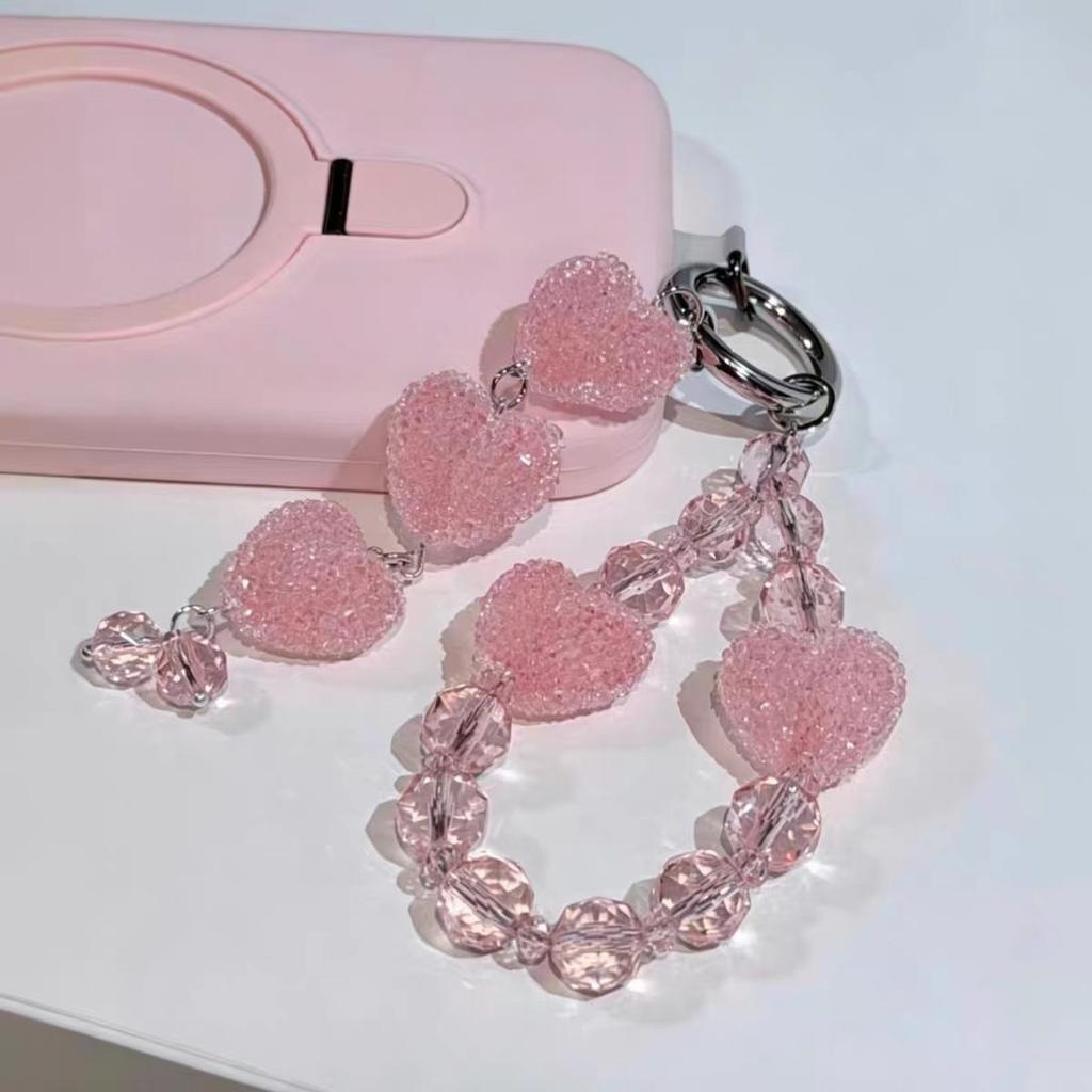 Sweet and high-value pink sugar love beads, girlish sense, mobile phone chain, bag pendant, keychain for girls