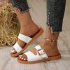 Modische Damen Sommer Einfache und Vielseitige Flache Sandalen Mode Slip-On Quadratische Schnalle Lässige Strandsandalen Sandalias De Mujer 43