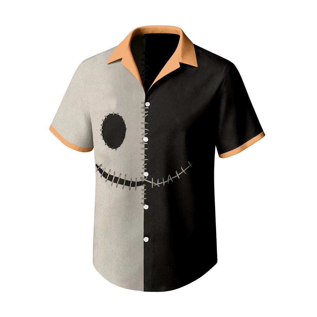 Men's Casual Short Sleeve Shirt with Halloween Print for Parties and Everyday Wear