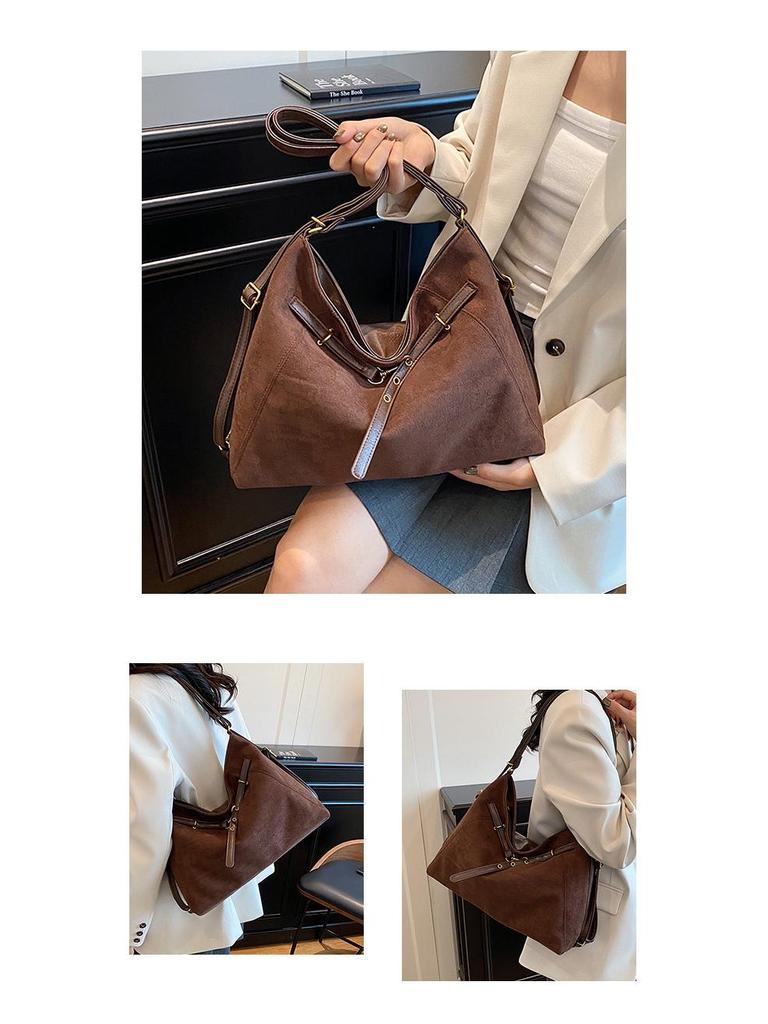 Retro Dark Suede Multi-way Crossbody Tote Bag - Large Capacity