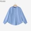 ZANZEA Women Casual Round Neck Solid Color 3/4 Sleeve Loose Blouse