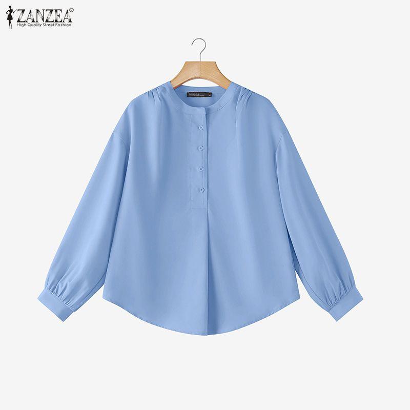 ZANZEA Women Casual Round Neck Solid Color 3/4 Sleeve Loose Blouse