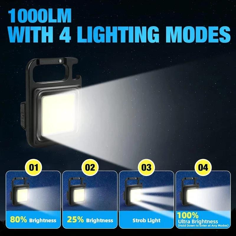 LED Working Light USB Rechargeable Mini Flashlight Portable Bright Keychain Pocket Clip Lantern Outdoor Hiking Fishing Camping