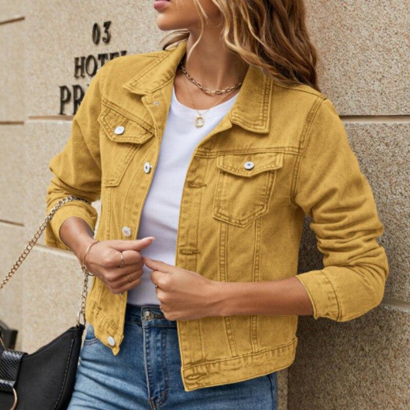 Autunno Moda Donna Giacca di jeans Vintage Casual Manica lunga Jean Giacche Donna Solido Abbottonatura Tasca Cappotto invernale sottile 29029