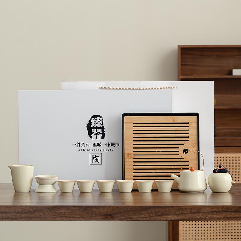 Ru kiln kung fu tea set ceramic household cover bowl teapot tea cup small set simple tea ceremony set two cups new