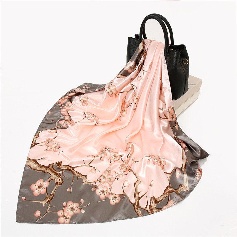 New 90cm Silk Scarf Women Print Hair Neck Square Office Ladies Shawl Bandanna Muslim Hijab Handkerchief Muffler Foulard female