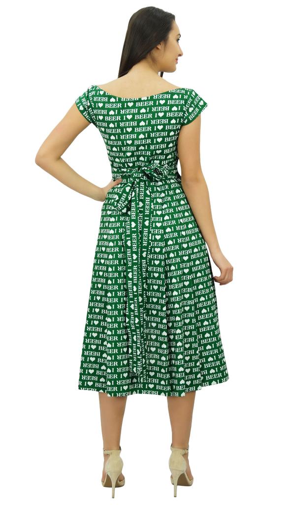 Bimba Abito da donna in cotone a maniche corte con orlo asimmetrico, casual, stampato "I Love Beer"