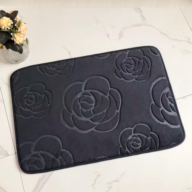 3D Embossed Absorbent Coral Fleece Non-Slip Bathroom Mat - Rose Foot Pad for Bedroom Entrance