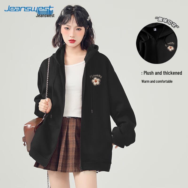 

JEANSWEST Women s 2025 Fall/Winter Fleece-Lined Hooded Sweatshirt L