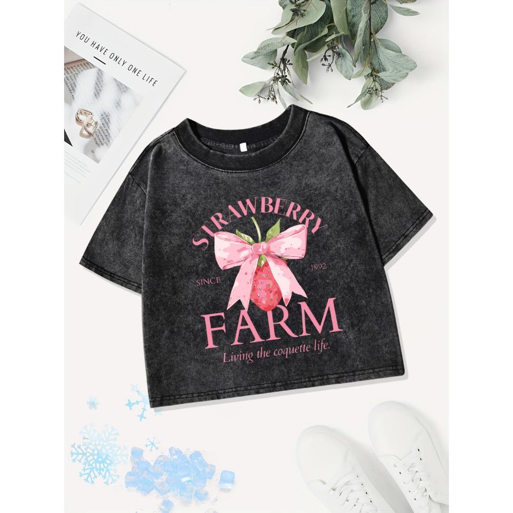 

Sexy Cotton Crop Tops Women Strawberry Since 1992 Farm Prints Washed T-Shirt Regular Fit O-Neck Streetwear Clothes M