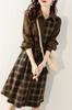 Chubikime Shirt Long Check Midi Ribbon Stylish for and Spring Women's Dress, Sleeve, Pattern, Length, A-Line, Detail, Turn-Down Collar, Elegant,