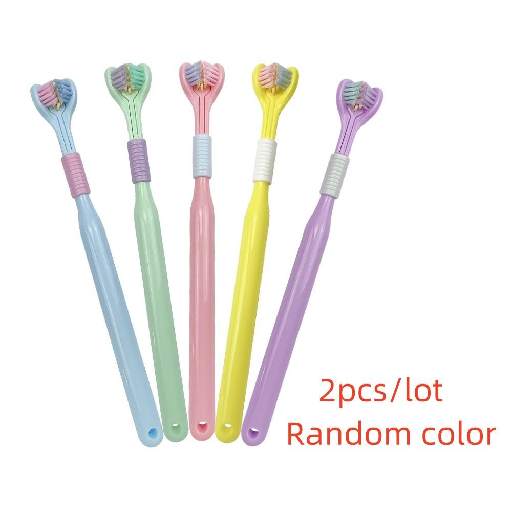 2pcs Three Sided Toothbrush For Adults 3D Toothbrushes Ultra Fine Soft Bristle Tooth Brush Tongue Scraper Teeth Deep Cleaning