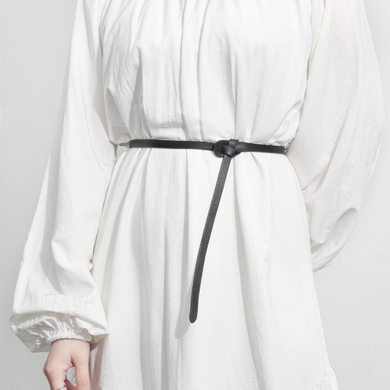Women Thin Knotted PU Leather Belt Vintage Solid Color Long Skinny Waist Belts Female Lady Casual Coat Dress Decoration Straps