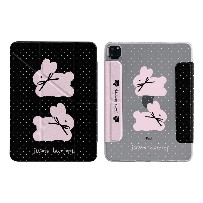 Cute Polka Dot Bunny Bow Case IPad Air 4 5 6 10.9 Inch Pro 11 13 Shockproof Side-Attach Cover With Sleep/Wake Function
