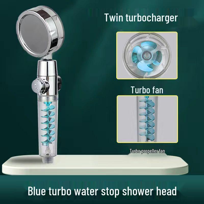 Compact Twin-Turbine Booster Shower Head with Dual Propellers