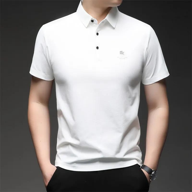 Neues Herren Business Casual Kurzarmhemd mit Abzeichen Einfarbiges Poloshirt Modisch Atmungsaktiv Bequem Vielseitiges Oberteil
