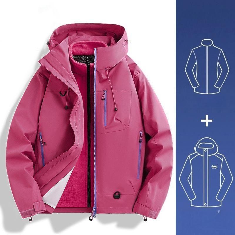 Detachable Hooded Raincoat Windproof Waterproof Jacket for Hiking Camping Outdoor Sports Men Women Three in One