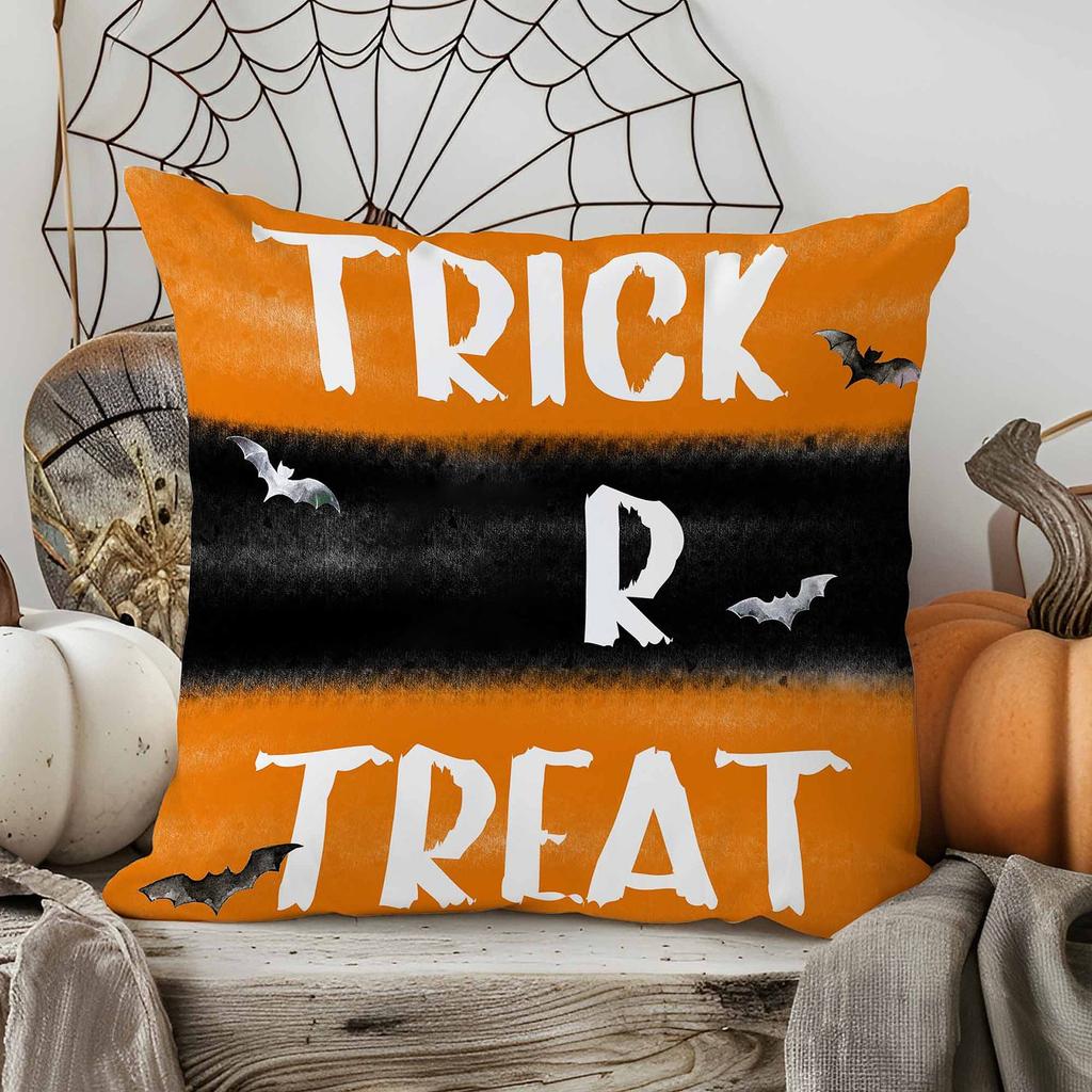 Halloween Decorative Linen Throw Pillow Cover With Single Sided Print (Pillow Insert Not Included)
