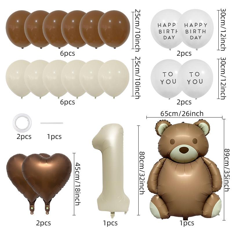 Cute Teddy Matte Bear Balloon Set Vintage Baby Shower Photo Props Birthday Party Scene Arrangement