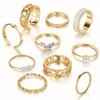 New retro inlaid pearl chain ring butterfly open ring ins wind ring set 10-piece set