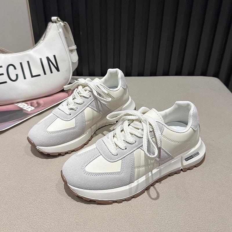 2025 spring new women's shoes waffle gump sports shoes color matching round head platform casual dad shoes German training shoes tide