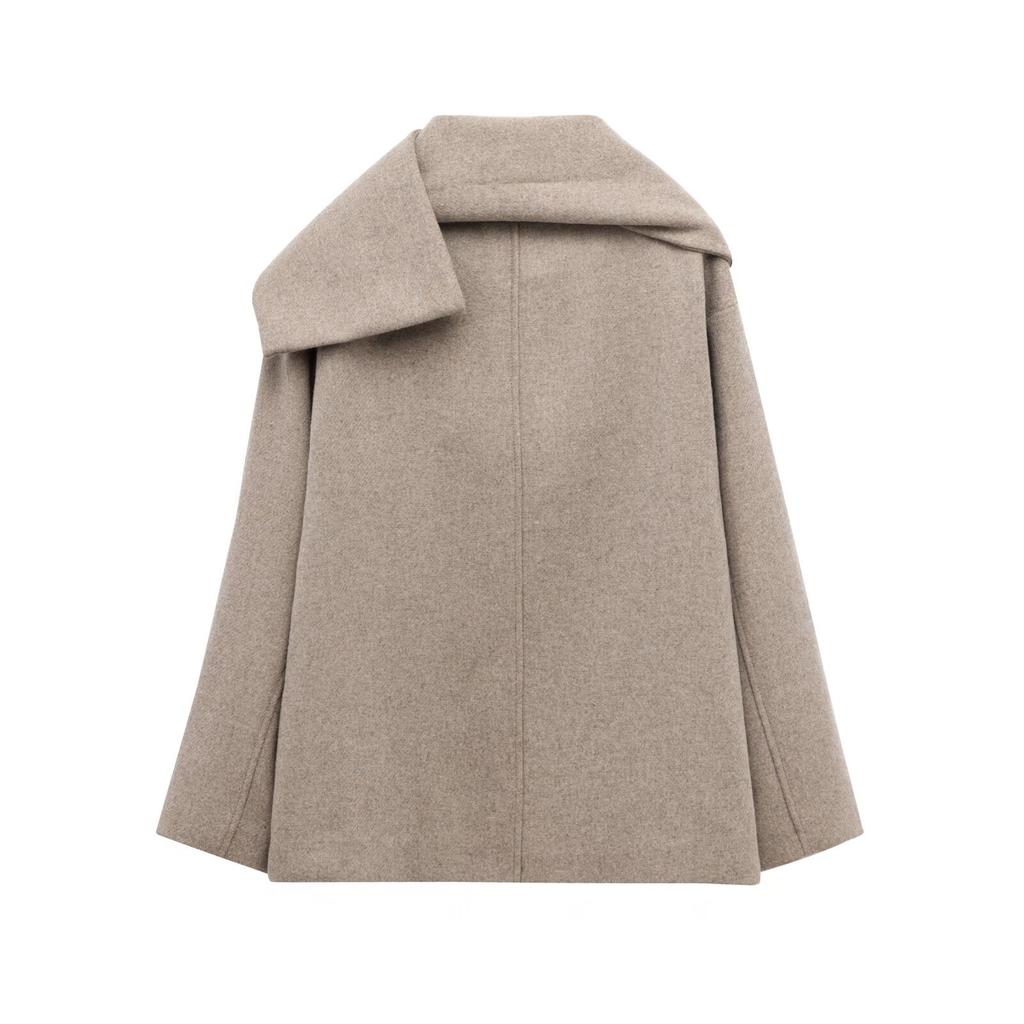 Autumn New Women's Clothing European and American Style French Design Sense Blended with Scarf Coat Coat