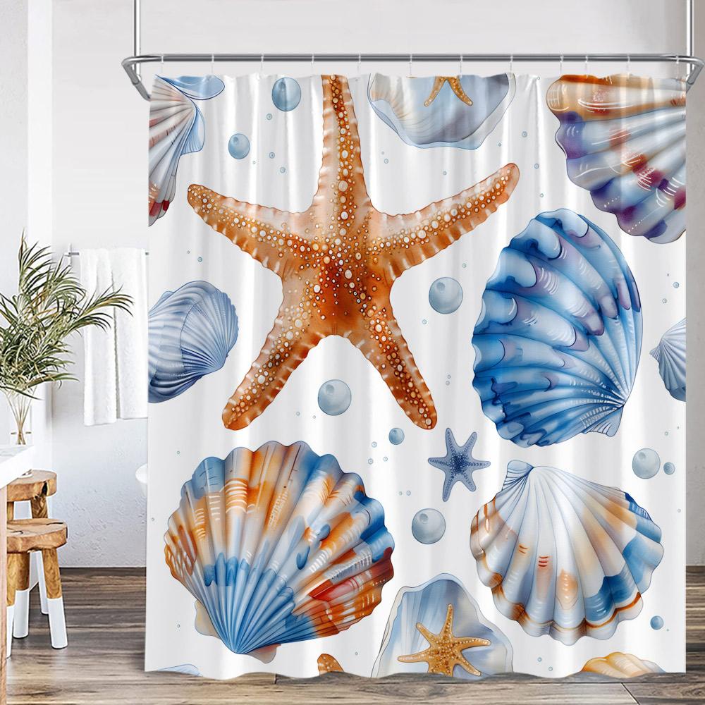 Cartoon Ocean Animals Kids Shower Curtains Tropical Fishes Coral Starfish Shell Bathroom Decorations Funny Children Bath Curtain