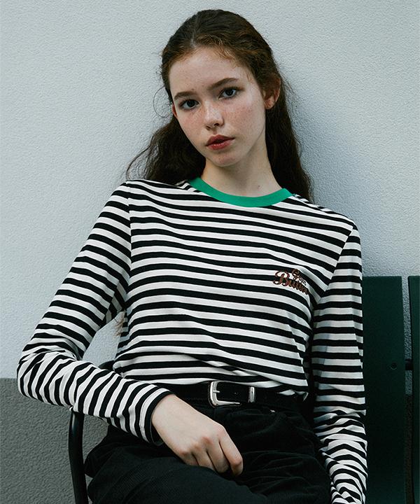 GREENBUTTER Chain-Needlework Stripe Tee (Black)
