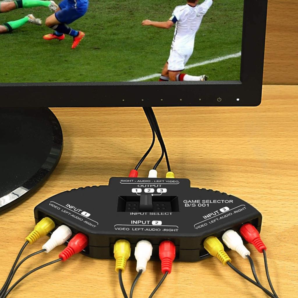 3 In 1 Out Video Splitt Black Selector with AV Cable for DVD VCD VCR