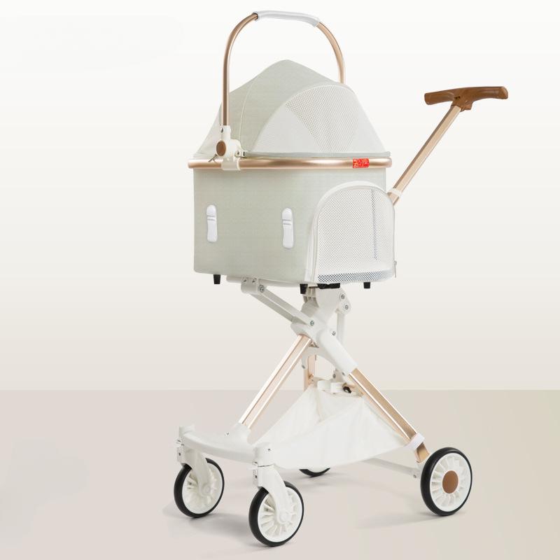 Lightweight Four-wheel Pet Stroller Foldable Cat Stroller Portable Multifunctional Carrying Basket Outdoor Travel Pet Supplies