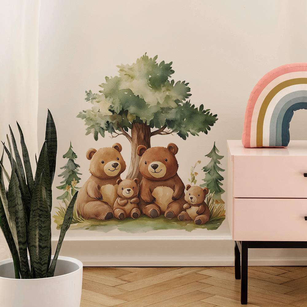 Cartoon Parent-child Bear Family Bedroom Living Room Home Background Beautification Decoration Wall Stickers