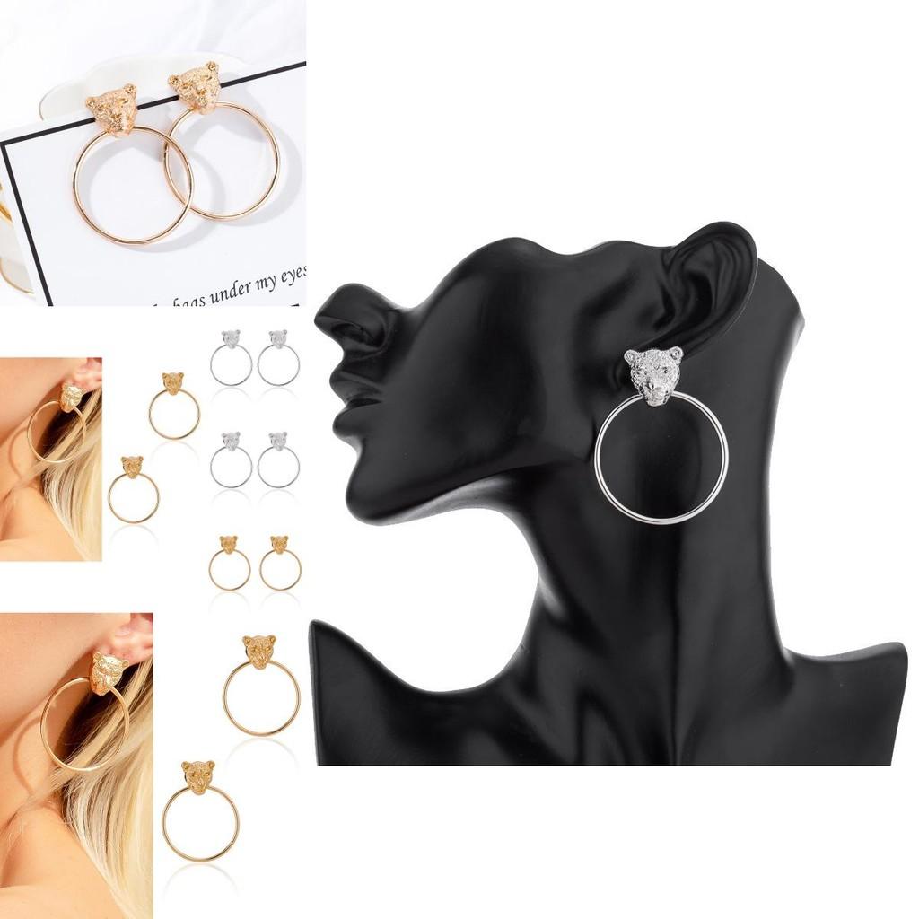 Fashion Leopard Head Geometric Alloy Earrings Trendy Metal Jewelry For Women