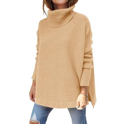 Mode Rollkragen Übergroßen Gestrickten Pullover Frauen Split Elegante Lose Langarm Pullover Pullover Casual Plus Größe Solide Jumper Tops Kleidung 1152