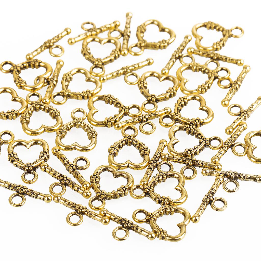 20 Sets Tibetan Silver Charms Heart Clasps Beads for Jewelry Making Findings Diy Women Bracelet Necklace Metal Toggle Hooks
