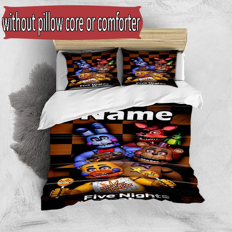 3pcs Duvet Cover Set (1*Duvet Cover + 2*Pillowcase, Without Core), Custom Name Five Nights At Freddy's Pattern Bedding Set, Home Bedroom Decor Gift