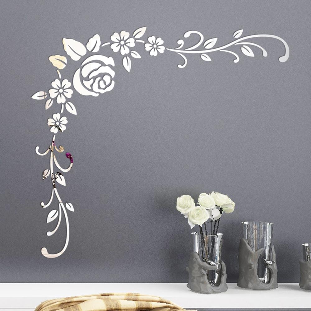 Corridor Wall Sticker Living Room Background Mirror Flower Art Acrylic
