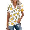 Women Casual V Neck Short Sleeve Polo Shirt Oktoberfest Print Collared Top Lightweight Summer Blouse
