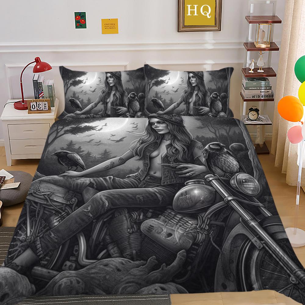 Bedruckter Bettbezug „Beauty Skull“ für Doppelbett, Mikrofaser, für Teenager, coole Mode, hochwertige Heimtextilien