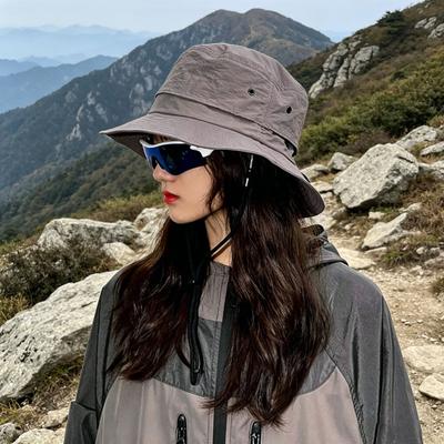 Bucket Hat Foldable Quick-Dry Breathable Mesh Fisherman Hat with Wide Brim Adjustable Windproof Rope Sun Protection Hat
