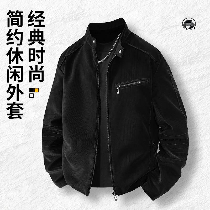 25 autumn and winter new men's leather jacket slim handsome locomotive clothing stand-up collar retro loose jacket