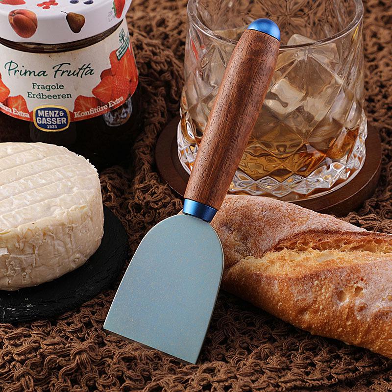 New Style Carved Wooden Handle Cheese and Butter Knife Set with Titanium Alloy Blades
