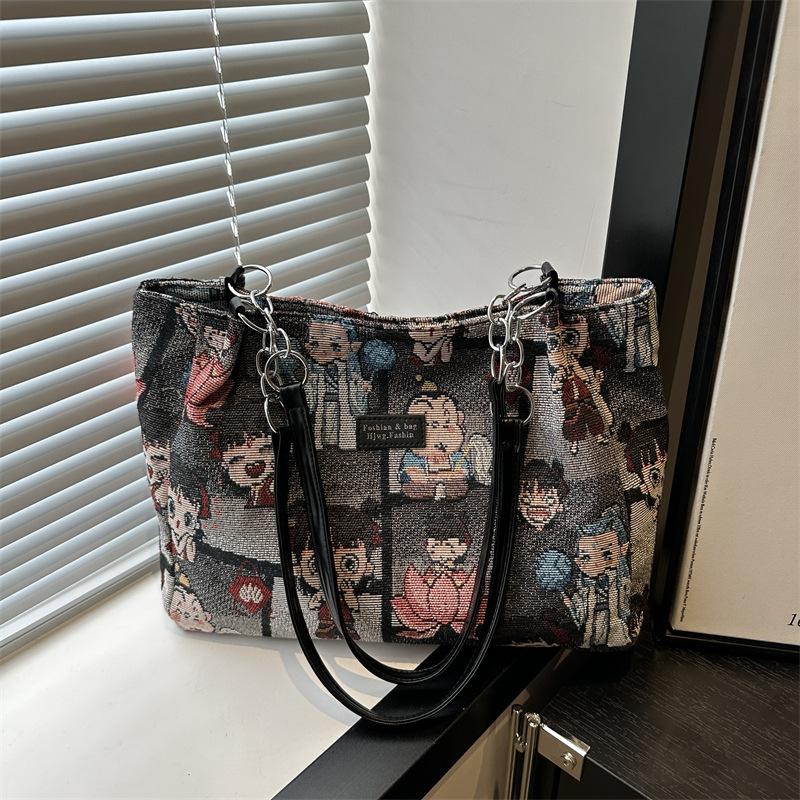 

Summer Summer Large Capacity Commuter Canvas Bag Ladies 2025 New Blue Nezha Printed Student Crossbody Bag чёрный