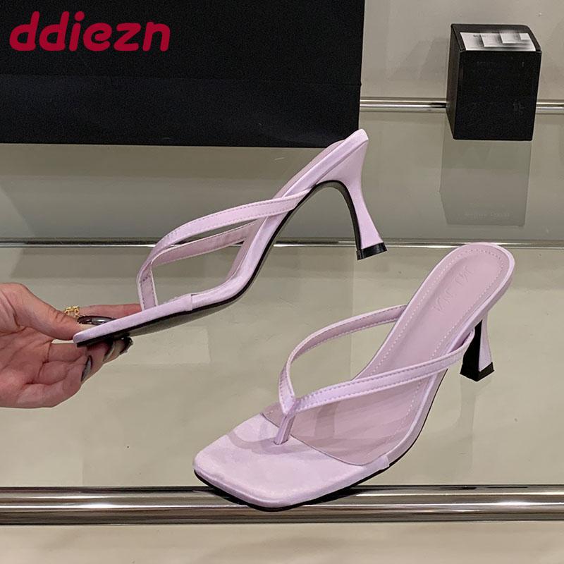 Fashion Fashion Square Toe Women High Heels Sandals Slippers Shoes Beach Female Slides Ladies Heeled Sandals Slippers Flip flops Shoes