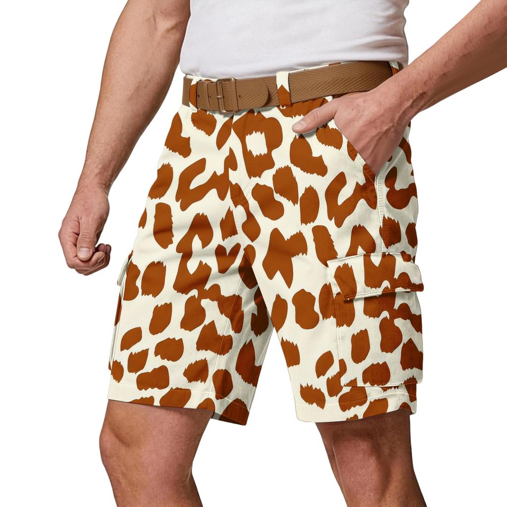 Herren-Cargoshorts mit mehreren Taschen - Lässige Leopardenmuster-Athletikshorts für Wandern, Outdoor-Sommerhosen (Gürtel nicht enthalten)