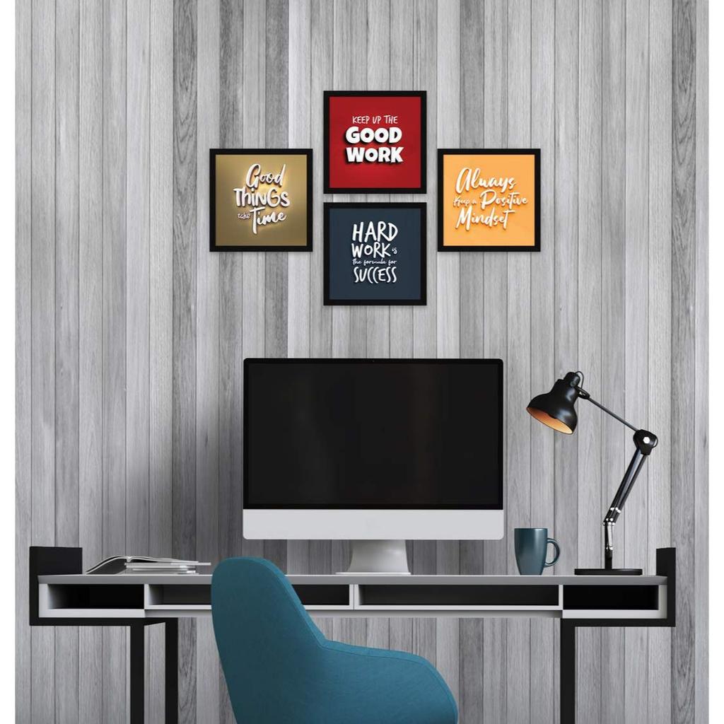Motivational Wall Frames, Inspirational Quotes Wall Frames For Home Office Study Room Decor, Multicolor Posters With Frame, Set of 4