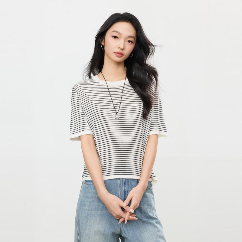 Elva' Island Striped Short Sleeve Knit Top