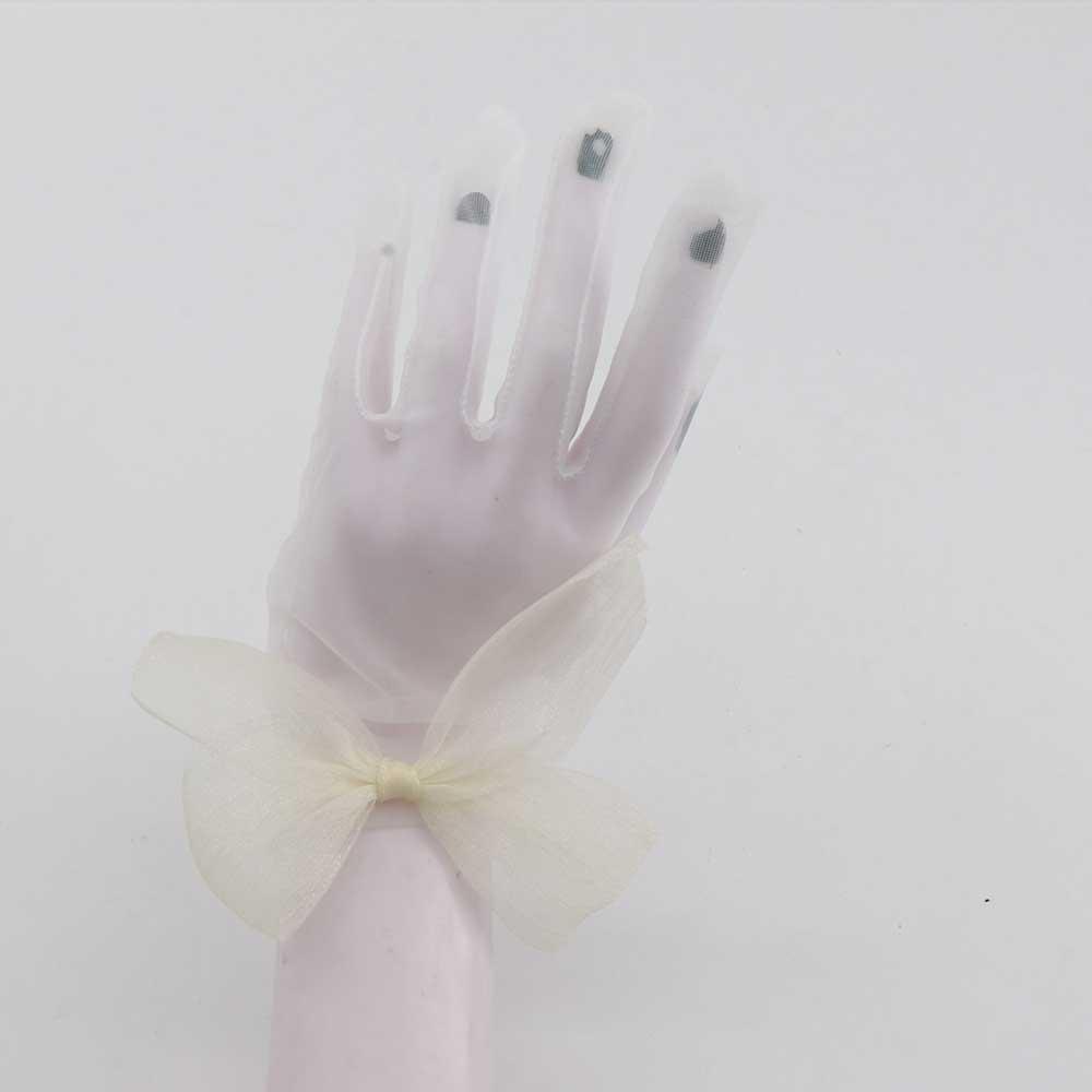 Elegant Sweet Women Summer Girl Bridal Short Wedding Gloves Pearl Finger Gloves Tulle Mittens Bow